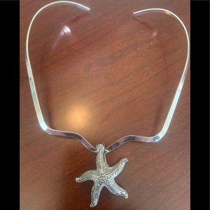 2 piece silver tone starfish necklace
